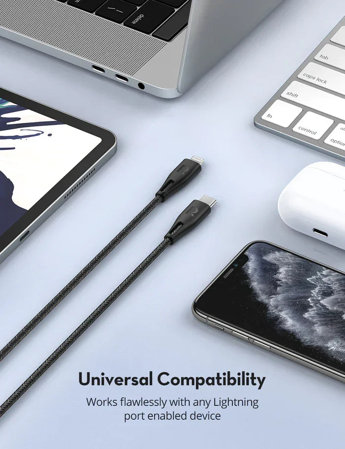 Ravpower Type-C To Lightning Cable 2M Nylon - Black - Tashqila Ravpower Type-C To Lightning Cable 2M Nylon - Black - Tashqila